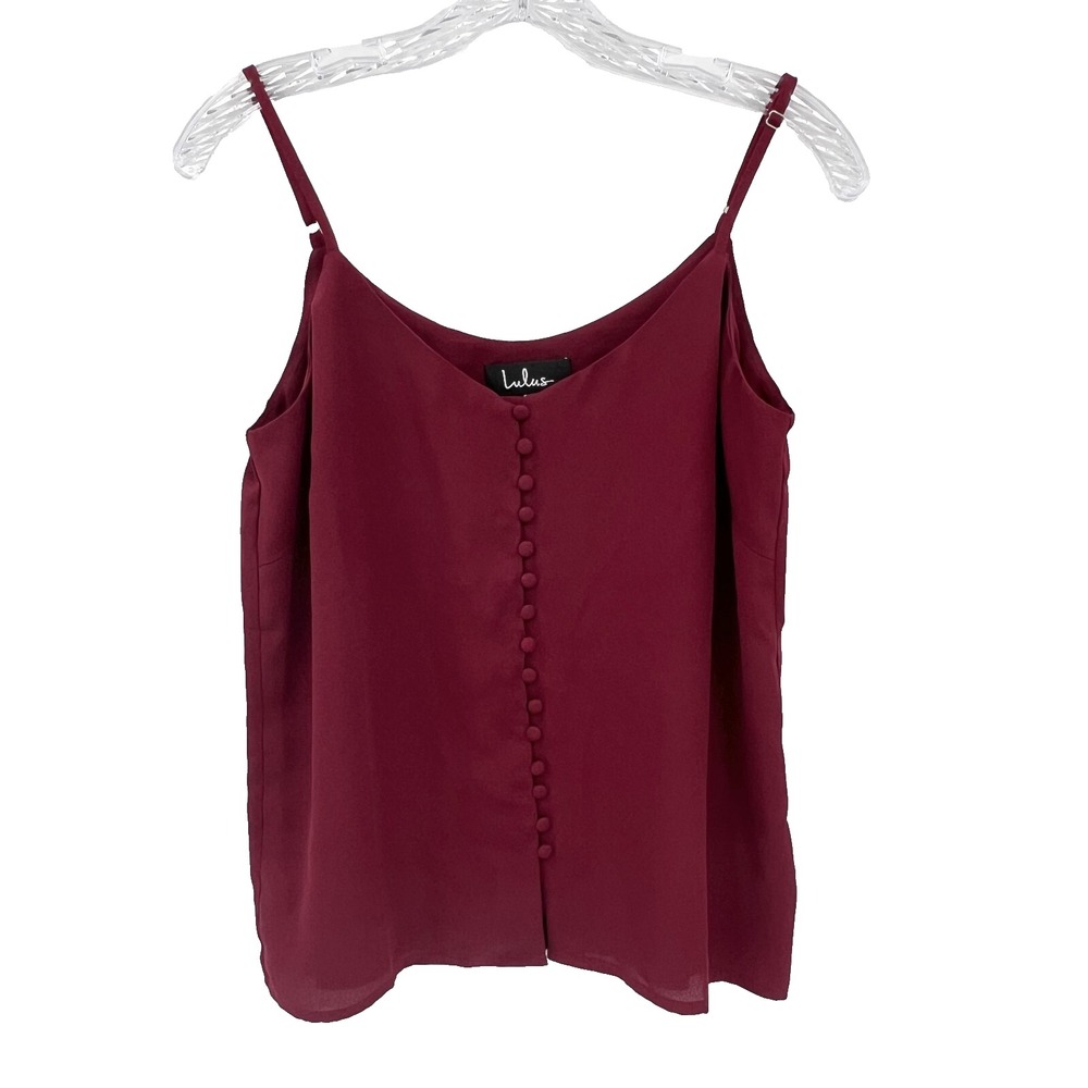 LULU'S Women's Sz S Must Be Love Burgundy Maroon Button-Front Cami Camisole Top